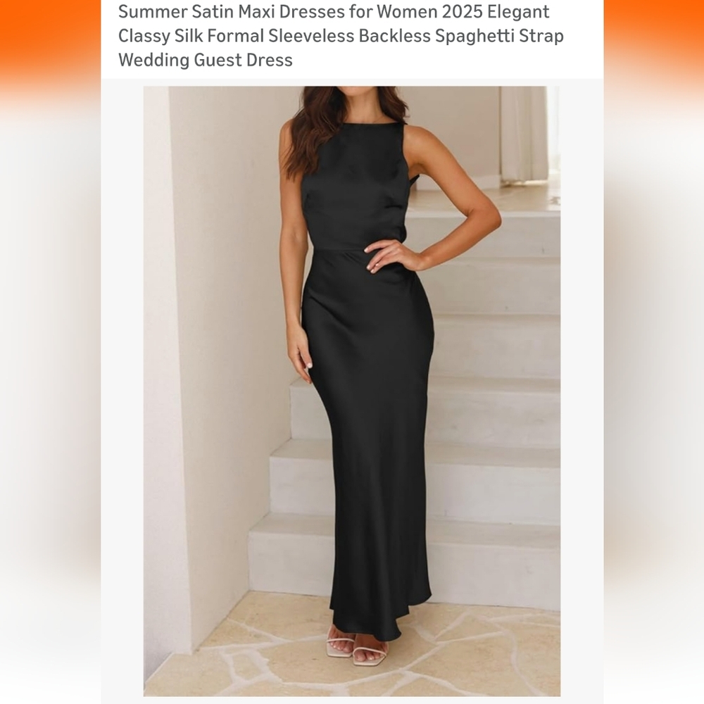 Satin Elegant Black Sleeveless Maxi Dress With Open Back Size Large New  Backles